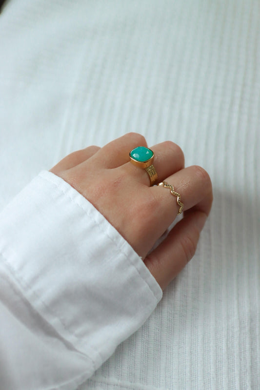 Bague dorée en acier inoxydable avec pierre en amazonite turquoise